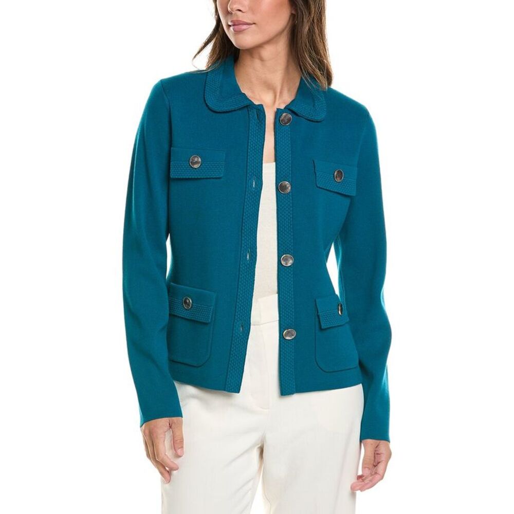 St. John Womens Collared Jacket, Blue